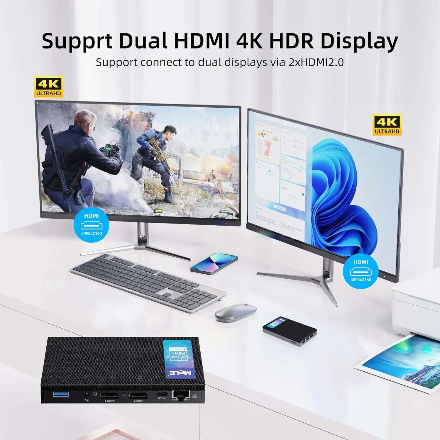 MeLE Fanless Mini PC Windows 11 Pro Tiny PC Intel Celeron J4125 8GB 128GB Industrial Computer Support Linux Auto Power On PXE