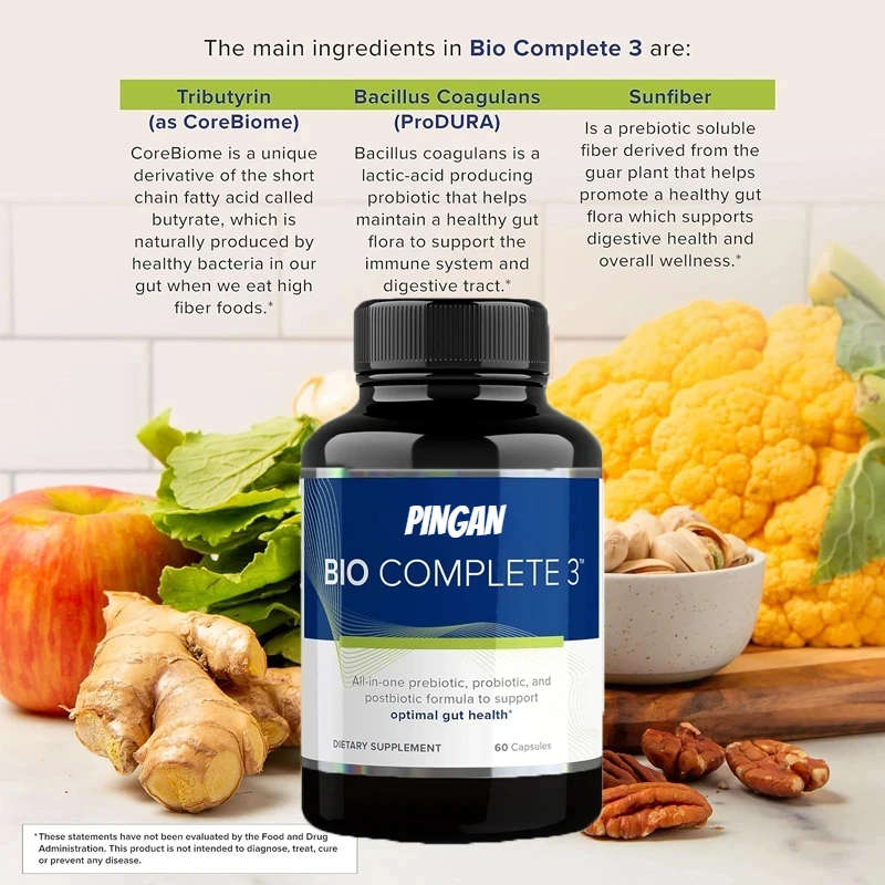 Bio Complete 3- Probiotics, Supporting Intestinal Health, 60 Capsules Containing Tributyrin Coagulating Bacillus Sunsiber