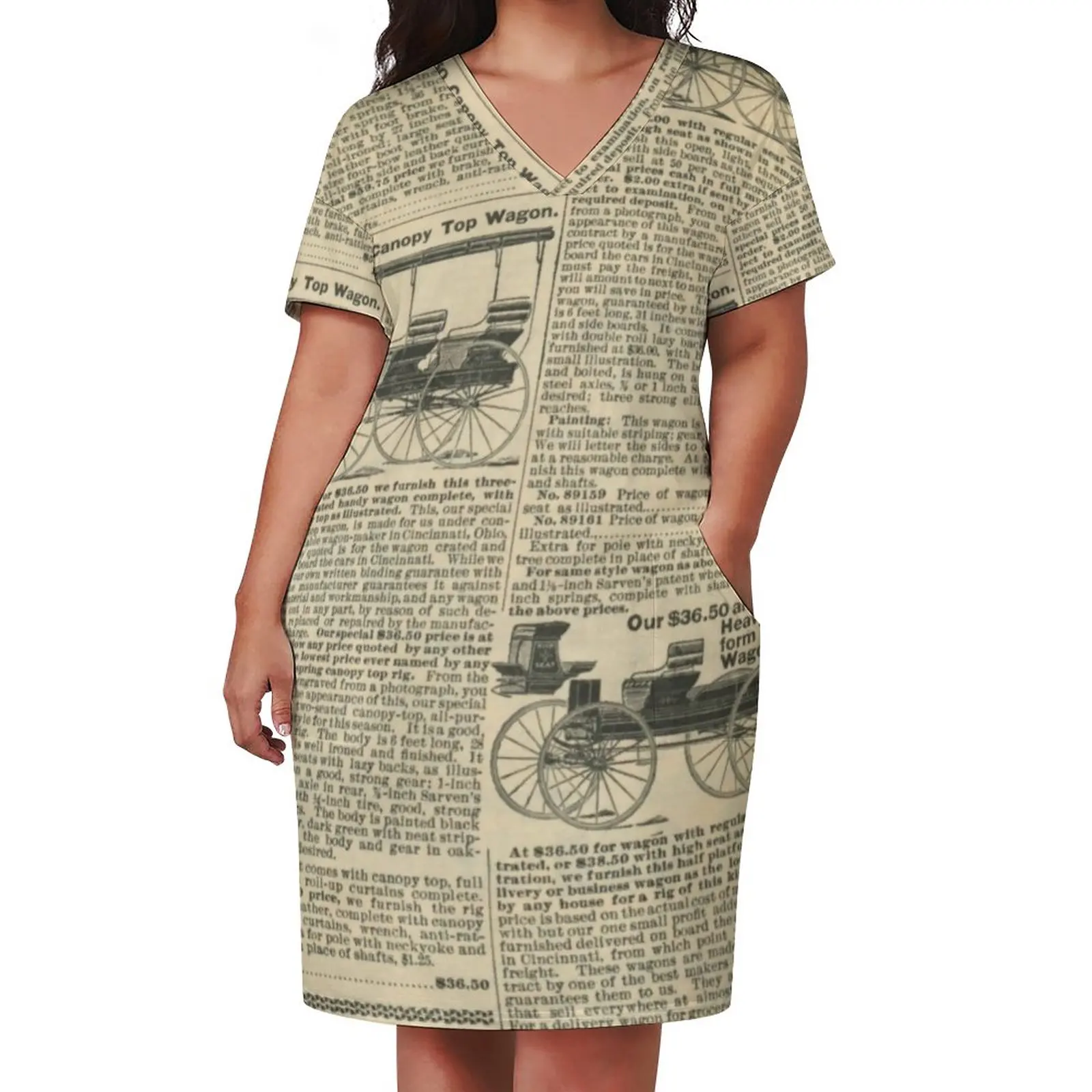 Retro Zeitung Freizeit kleid weiblich Digitaldruck elegante Kleider Sommer Kurzarm ästhetische Grafik Kleid plus Größe 5xl