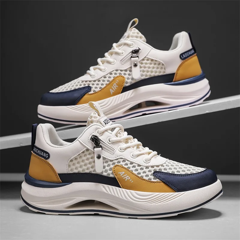

Летняя сетчатая обувь для мужчин, дышащие кроссовки, повседневные уличные беговые теннисные туфли на платформе, спортивные дизайнерские роскошные лоферы для пешего туризма