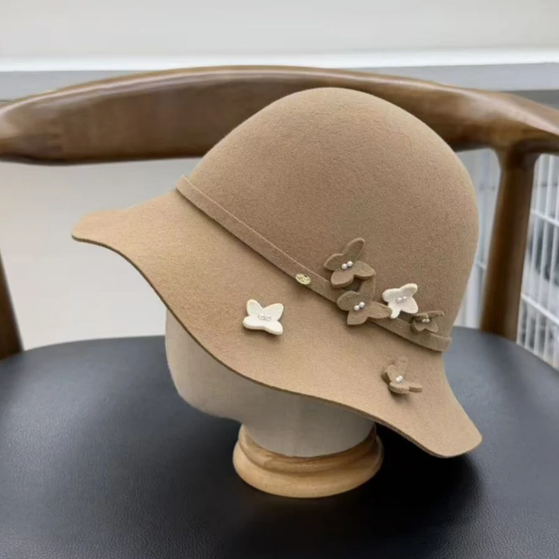 High-end Wool Hat Designer Korean Felt Bucket Hat Versatile Muse Light Luxury High-end Sense of Face Small Woolen Basin Hat