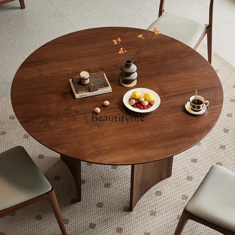 

North American black walnut all-solid wood dining table Nordic simple household round dining table