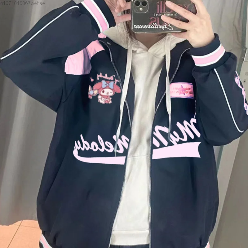 Imagem -06 - Jaquetas Bomber Bordadas de Estilo Match para Mulheres Cabolsa Grande Outwear Solto Rosa Sanrio Melodia Moda Y2k Novo Design 2023