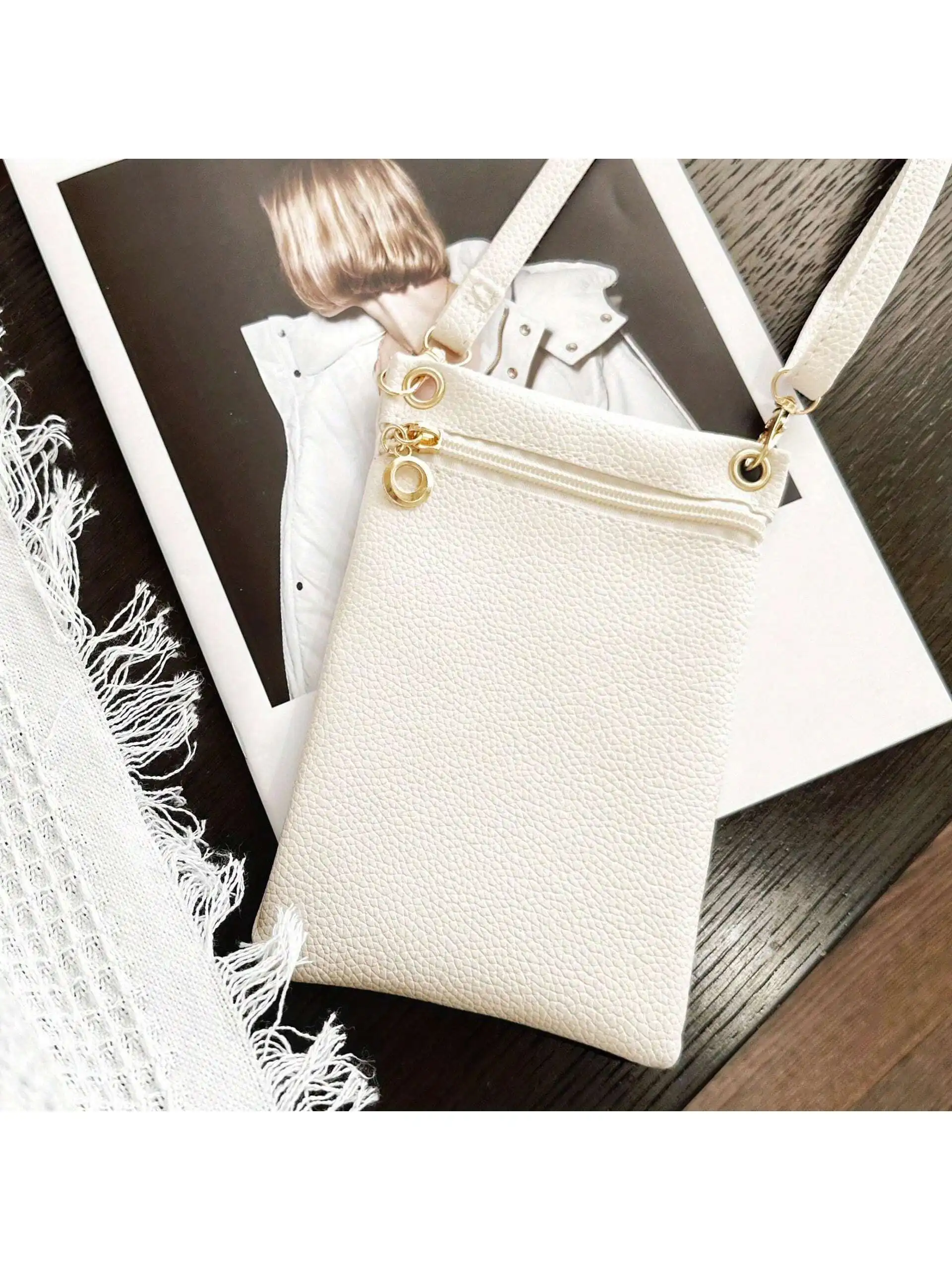 Bolsa de celular com padrão de lichia para meninas, bolsa de ombro, bolsa crossbody, bolsa de moedas, bolsa de chave, escolha ideal para presentes