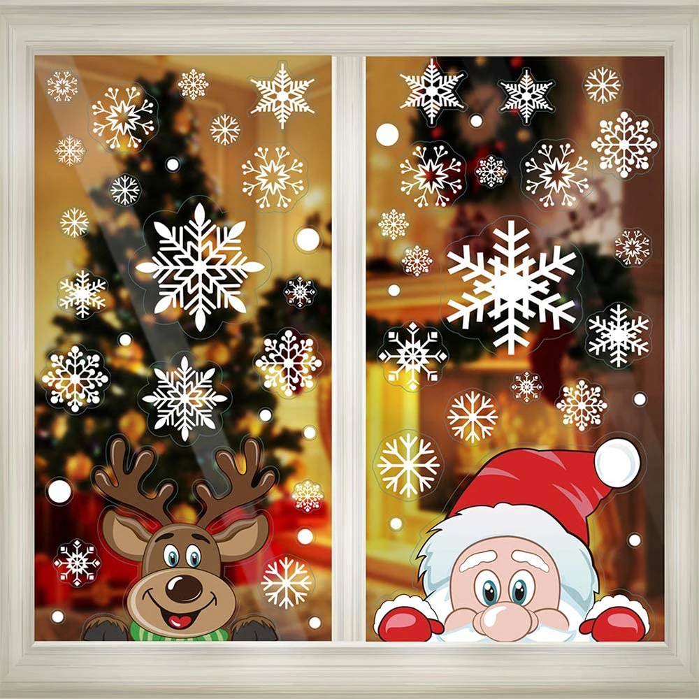 

Christmas Windows Clings Stickers Decoration Static Stickers Santa Claus Deer Snowflake Decal Decorations Christmas Party