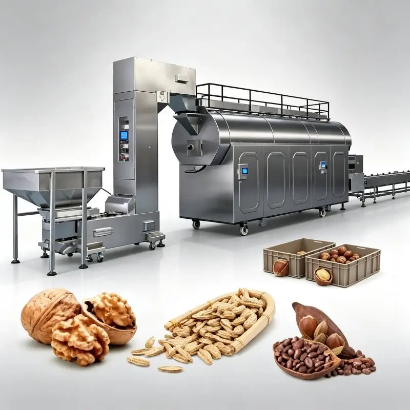 Continuous Belt Peanuts Nut Full Automatic Gas Almonds Cacao Beans Cashew Kernel Roast Roaster Line Machine