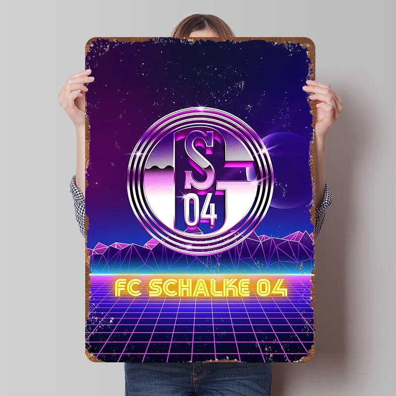 FC Schalke 04 Retro-Logo Blechschild Poster Individualisierte Wandkunst Retro Vintage Metallschilder für Raumdekoration Gaming-Haus