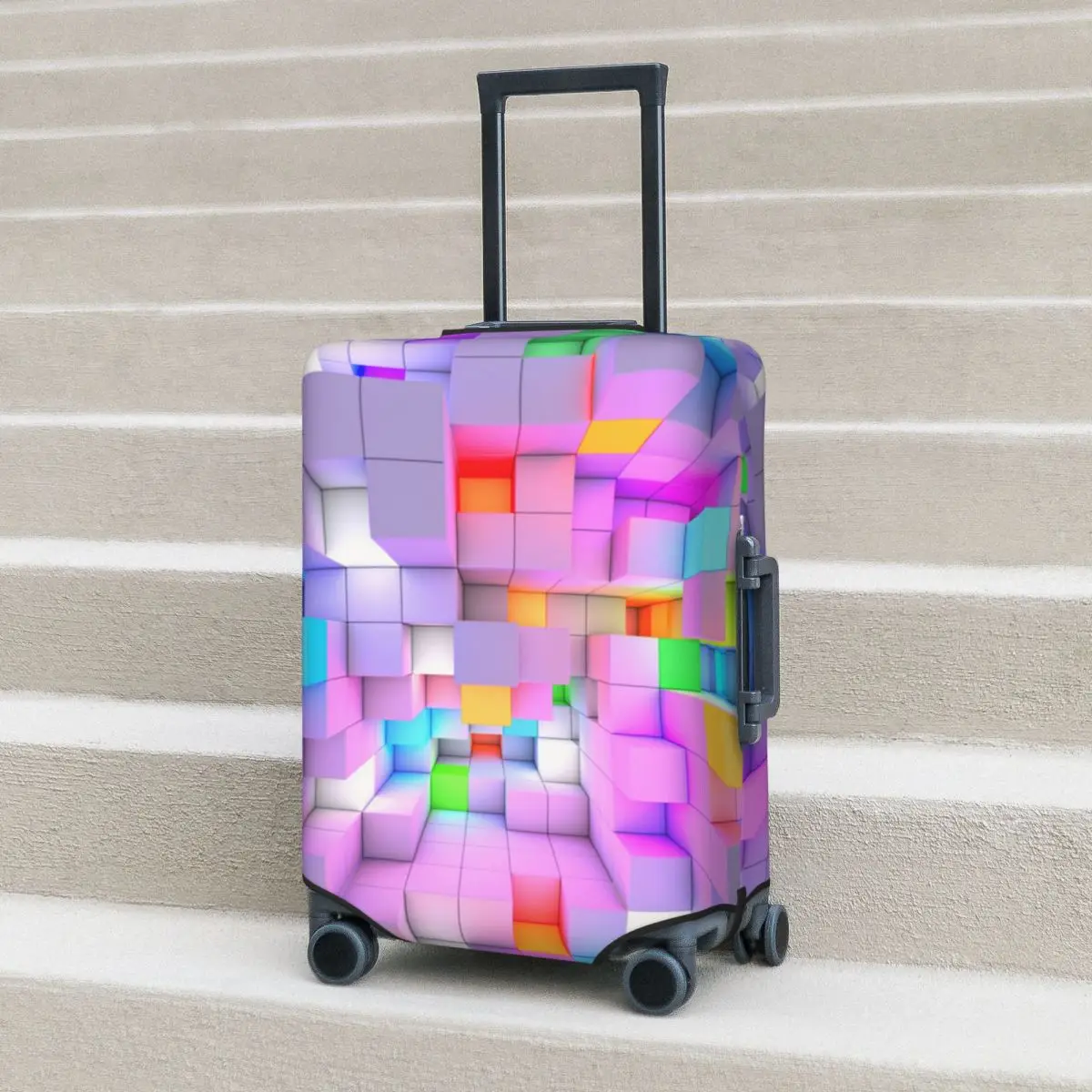 3D Color Light Cubes Suitcase Cover Abstract Travel Protection Vacation Practical Luggage Supplies