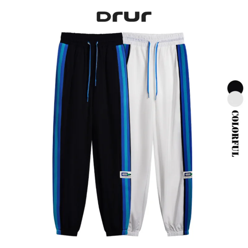 กางเกงวอร์มผู้หญิง DRUR ระบายอากาศได้ดี มีเชือกผูก เอวยางยืด สีตัดกัน สไตล์ลำลอง มีกระเป๋า เหมาะสำหรับออกกำลังกาย ชุดออกกำลังกาย