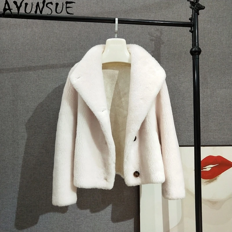 

AYUNSUE 100% Wool Jackets for Women 2023 Real Wool Fur Short Coat Female Warm Style Autumn Winter Stand Collar Jacket Parka