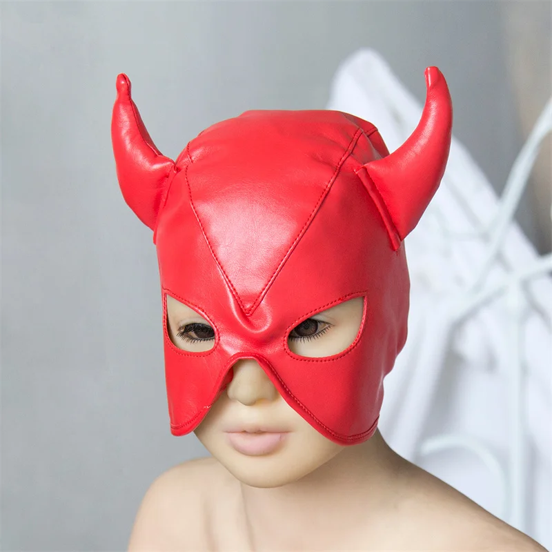 Fashion Sexy Ox Horn Head Mask Fetish PU Leather Masquerade Cosplay Adult Party Headgear Couples Games Hood Mask Exotic Costumes