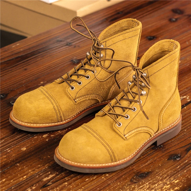 New 8111 Goodyear Men Cow Leather Shoes vintage Tooling Wings Ankle Boots Handmade Round Toe Desert British Motorcycle Boots