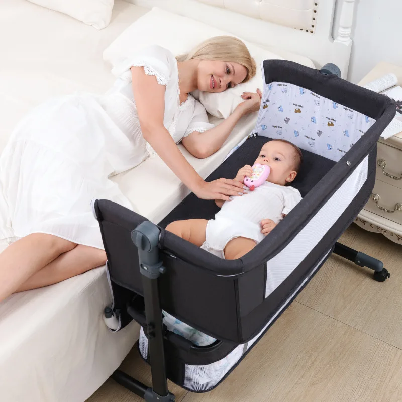 Couffin multifonctionnel pour bébé avec table à langer et rouleau, lit latéral amovible, lit flexible, jeu pour bébé