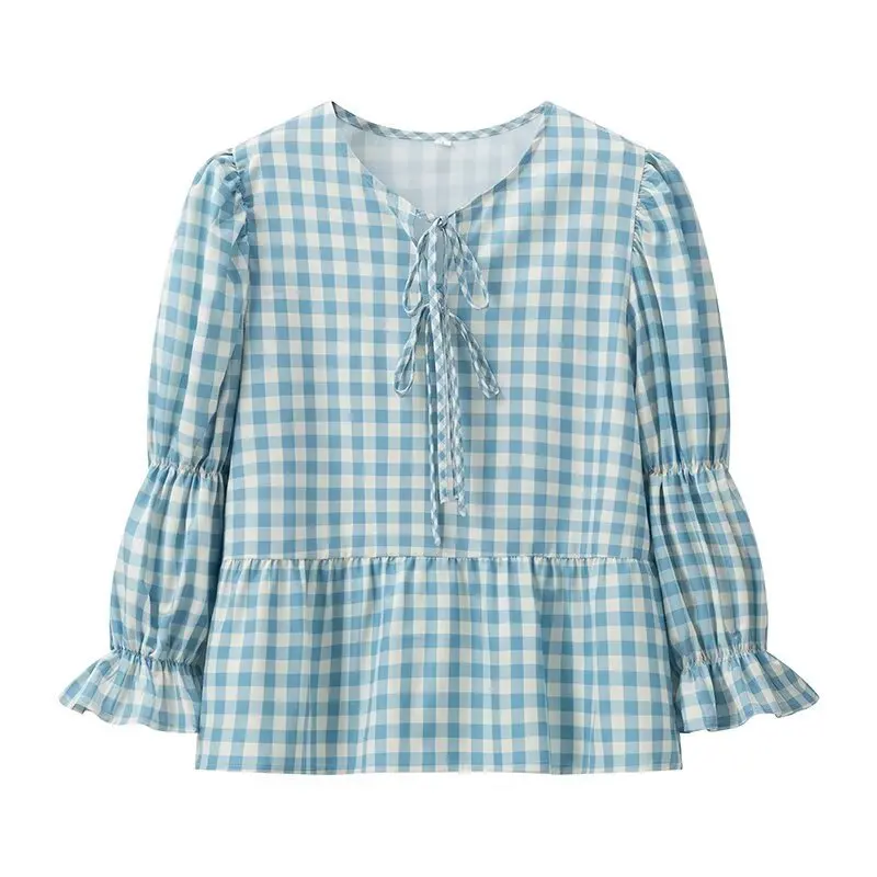 2025StyleJJEuropean and American Cross-Border Women's Clothing Wholesale Women's Plaid Print Short Sleeve Shirt Top