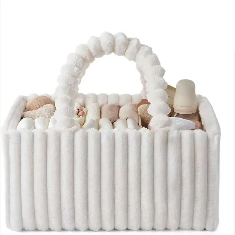 Large Capacity Plush Nappy Organizer Bag Luxury Soft Teddy Diaper Tote Lightweight Easy Fold Mommy Storage Bag Outdoor Baby Supp