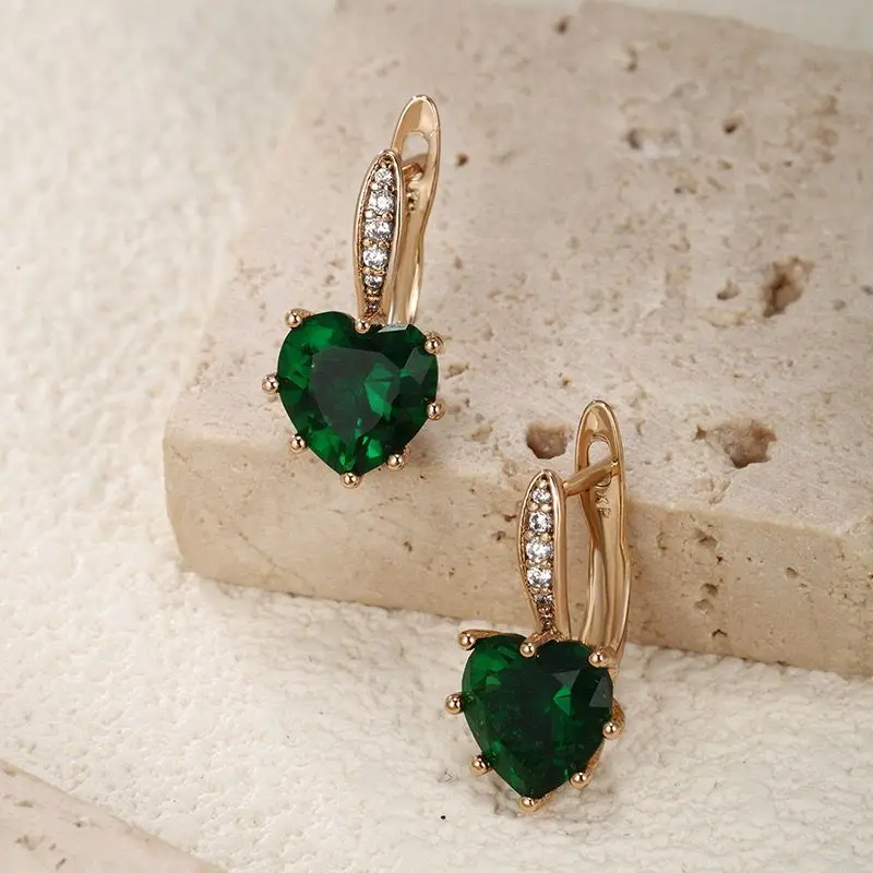 MxGxFam Green Heart Zircon Charm Hoop Earrings For Women AAA+ 18 K  Gold Plated Fashion Jewelry