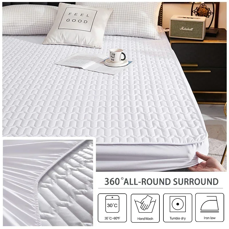 Waterproof Elastic Bed Cover Bed Sheets Pad Protector Mattress Cover Soft Queen King Solid Color Latex Mat Cover 150/160/180x200