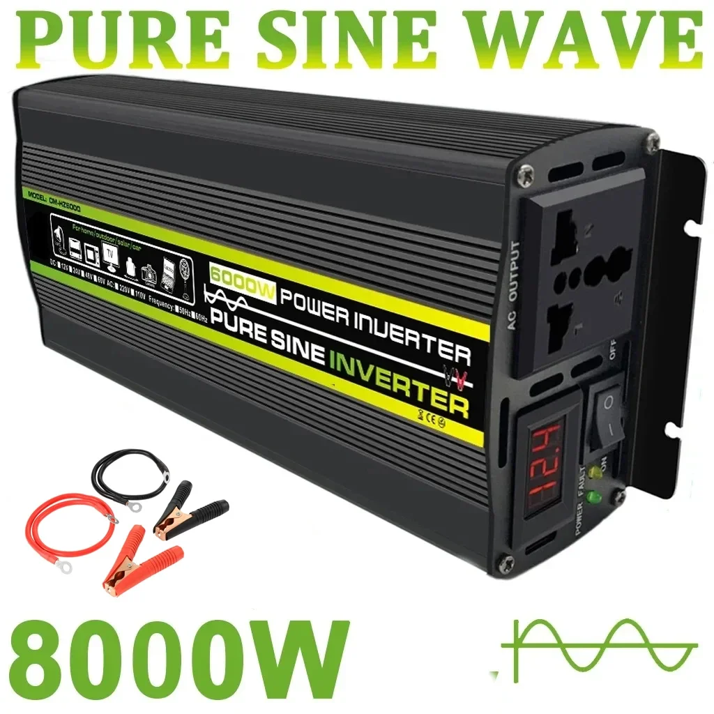 

8000W Pure Sine Wave Car Inverter Power Inverter DC12/24/48V To AC 220V Socket Converter for Car Home Outdoor Power Inverter