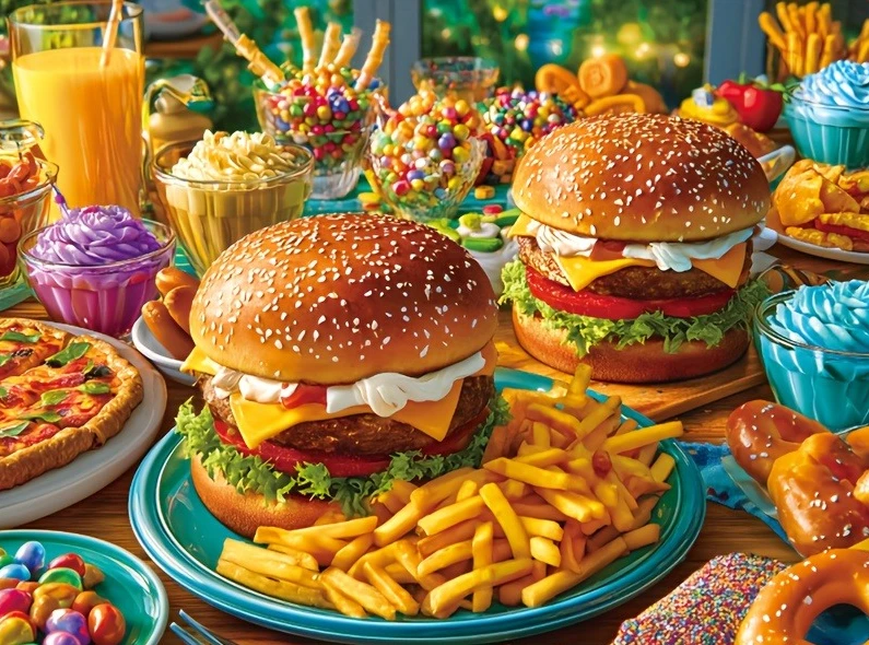 

Food Hamburgers French Fries 500/1000/1200/2000 PCS Jigsaw Puzzles Family Activity Games for Gameroom Bedroom Gifts