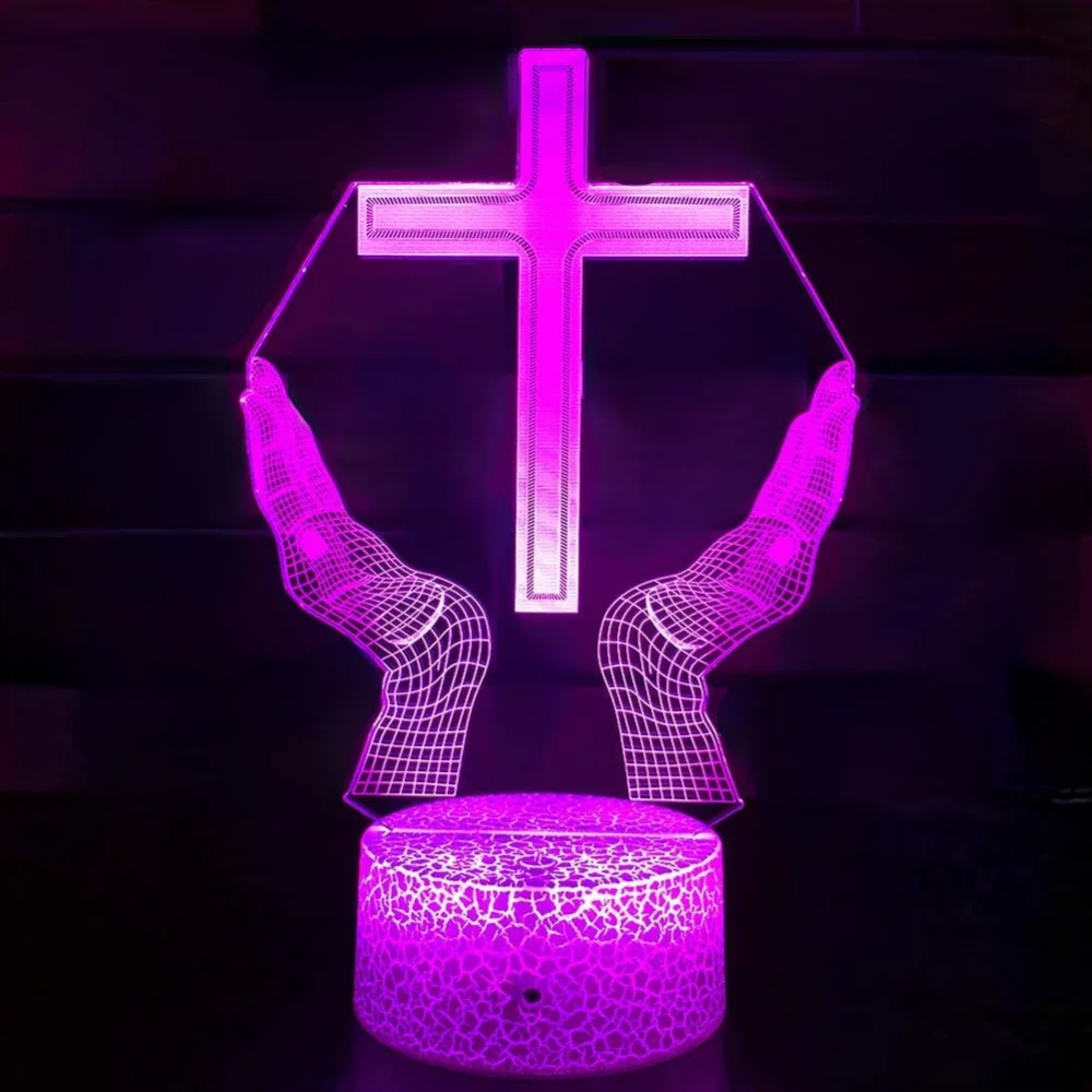 Nighdn Jesus Cross 3D Night Light for Friends Xmas Easter Room Decor Gifts Crucifix Optical Illusion Desk Table Lamp Nightlight