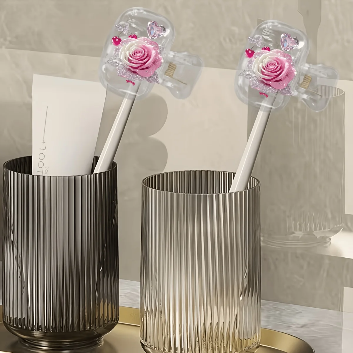 2pcs Pink Rose Toothbrush Holder Clips Keep Toothbrush Neat and Protect Your Oral Health Travel Essential Toothbrush Protector