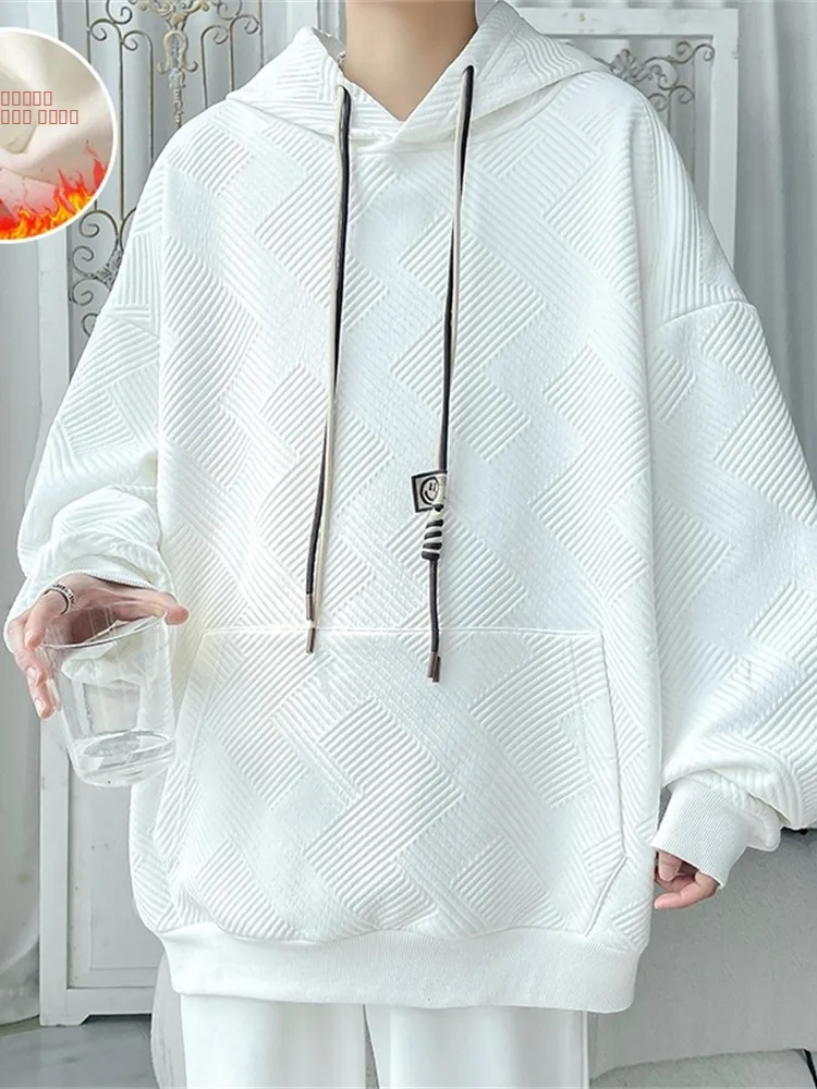 

Серебристая толстовка с меховой подкладкой, мужская зимняя утепленная толстовка свободного кроя, модная молодежная повседневная одежда в американском ретро-стиле