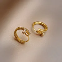 Charming Shiny Crystal Round Hoop Earring For Women Minimalist Nail Shaped Earrings Gold/Silver Trendy Jewelry - Image 2