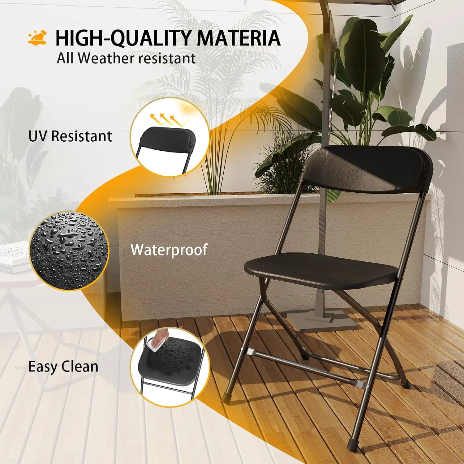 20 Pack Black Folding Chairs,Portable Party Chairs,Plastic Folding Chair,350lb Stackable Commercial Seats with Steel Frame image 4
