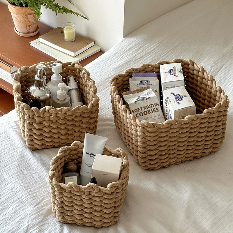 

Корзина для хранения из хлопчатобумажной веревки ручной работы, органайзер для одежды, косметические книги, игрушки, настольный скандинавский домашний декор