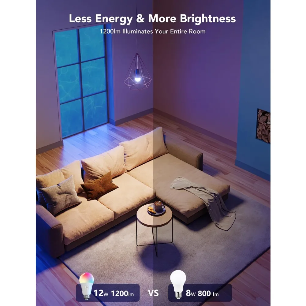 Smart Light Bulbs 1200 Lumens, Color Changing Light Bulbs RGBWW Dimmable, Works with Alexa & Google Assistant