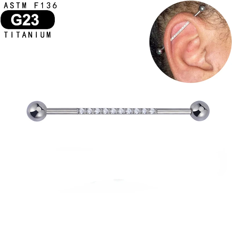 

14G CZ Industrial Barbell Earrings F136 Titanium Industrial Bar Long Cartilage Helix Piercing Barbell Earrings Piercing Jewelry