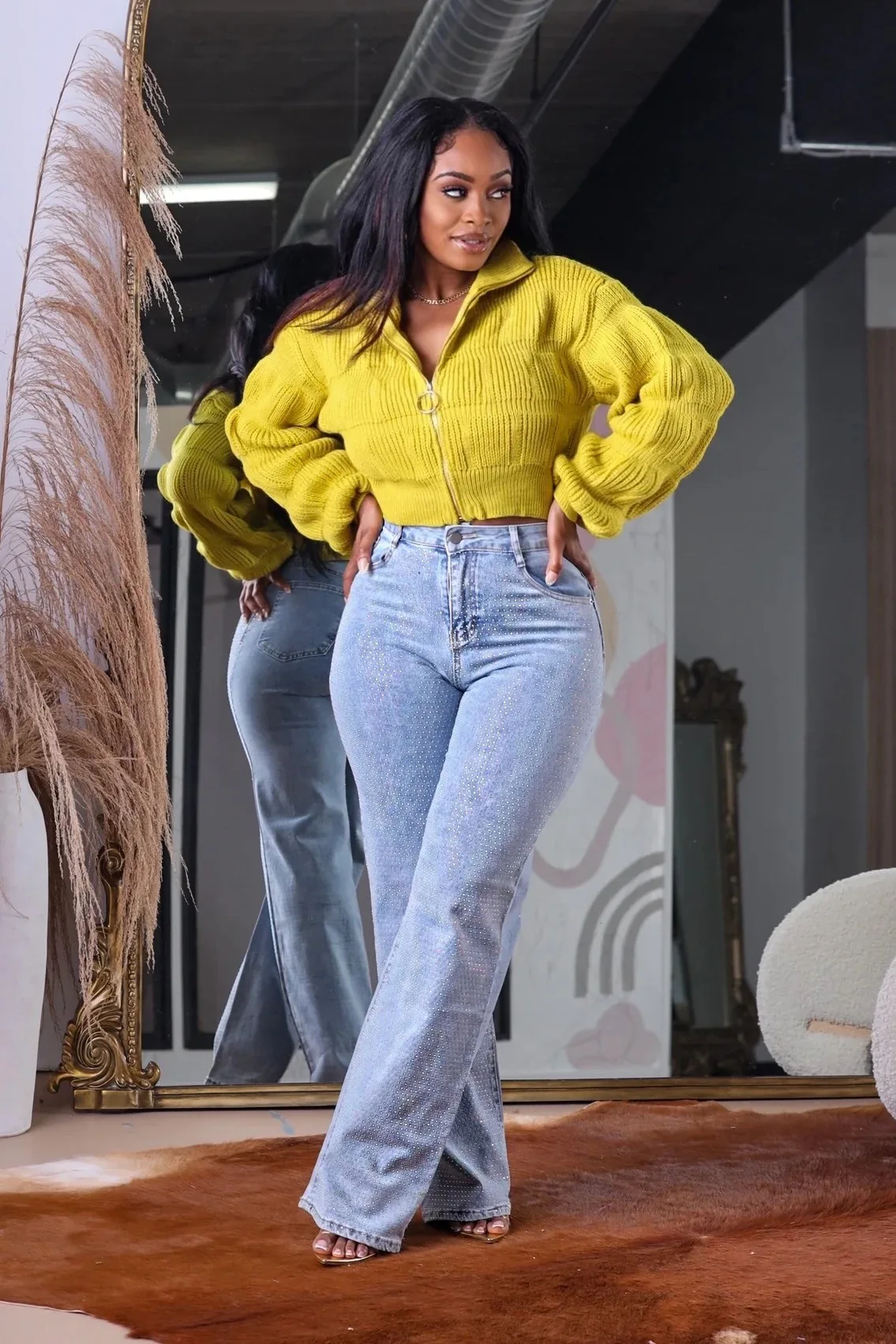 سترة نسائية عصرية قصيرة بدون أكمام فضفاضة بأكمام جذر اللوتس وسحاب وياقة عالية سترة كاجوال أنيقة #6