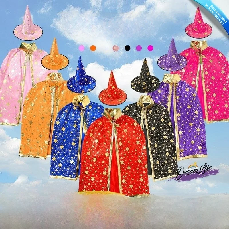 

Halloween Children's Robe Adult Men Women Performance Costume Magician Witch Cosplay Parent-Child Cape Hat Set Men's Women's