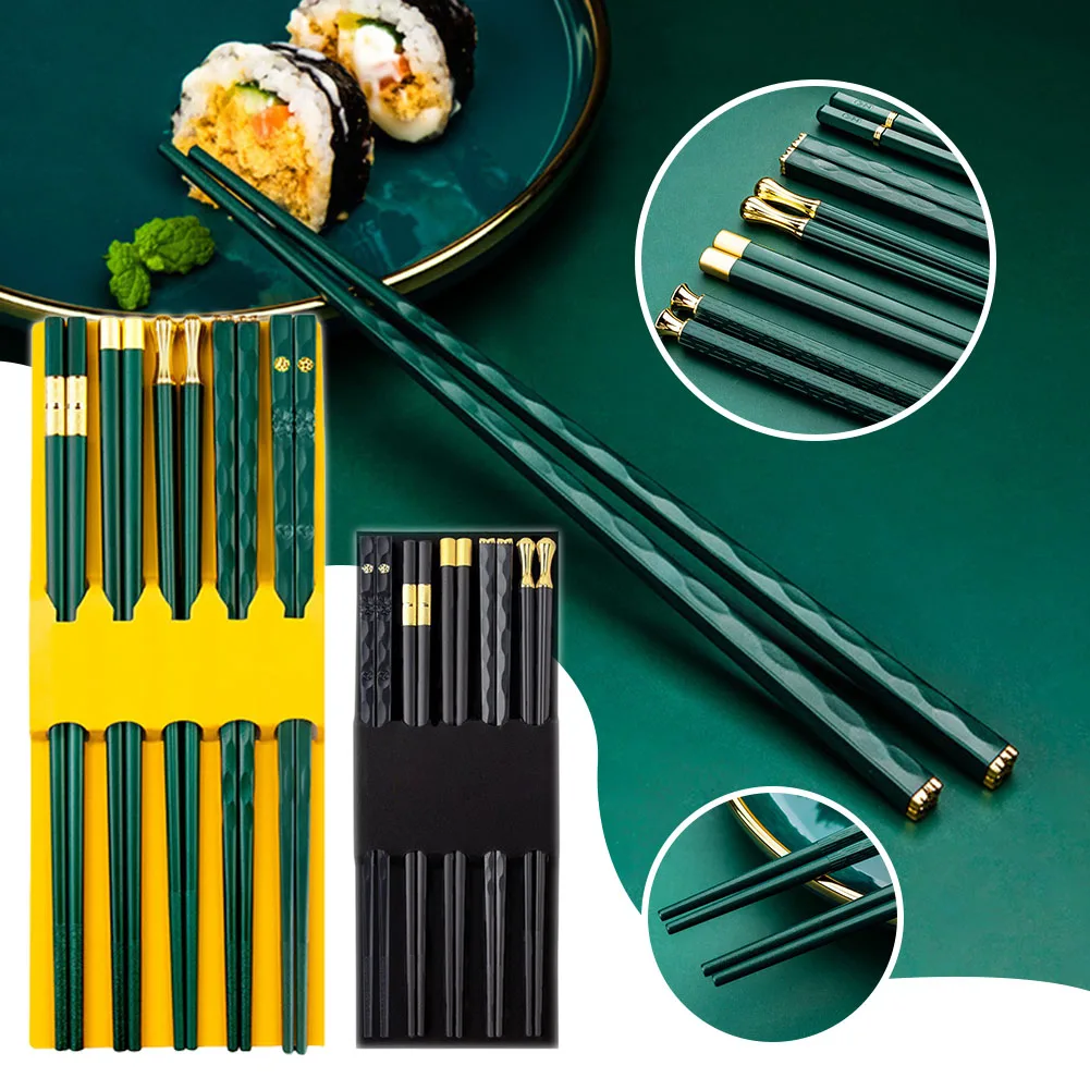 Premium-Essstäbchen-Set aus Legierung, wiederverwendbar, leichte Metall-Essstäbchen für Zuhause, Restaurant, rutschfest, spülmaschinenfest, modernes Geschirr