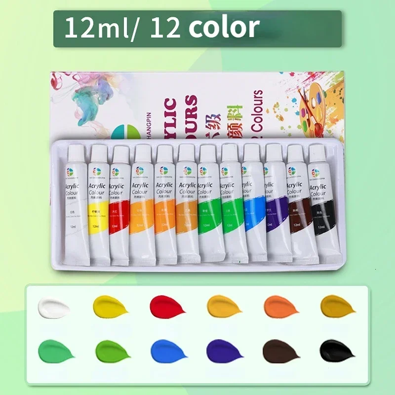 Imagem -02 - Tinta Acrílica 12 18 24 36 Cores 12ml Tubo Conjunto de Tinta Acrílica para Pintura de Roupas Pigmentos de Vidro Ricos para Pintura de Artistas