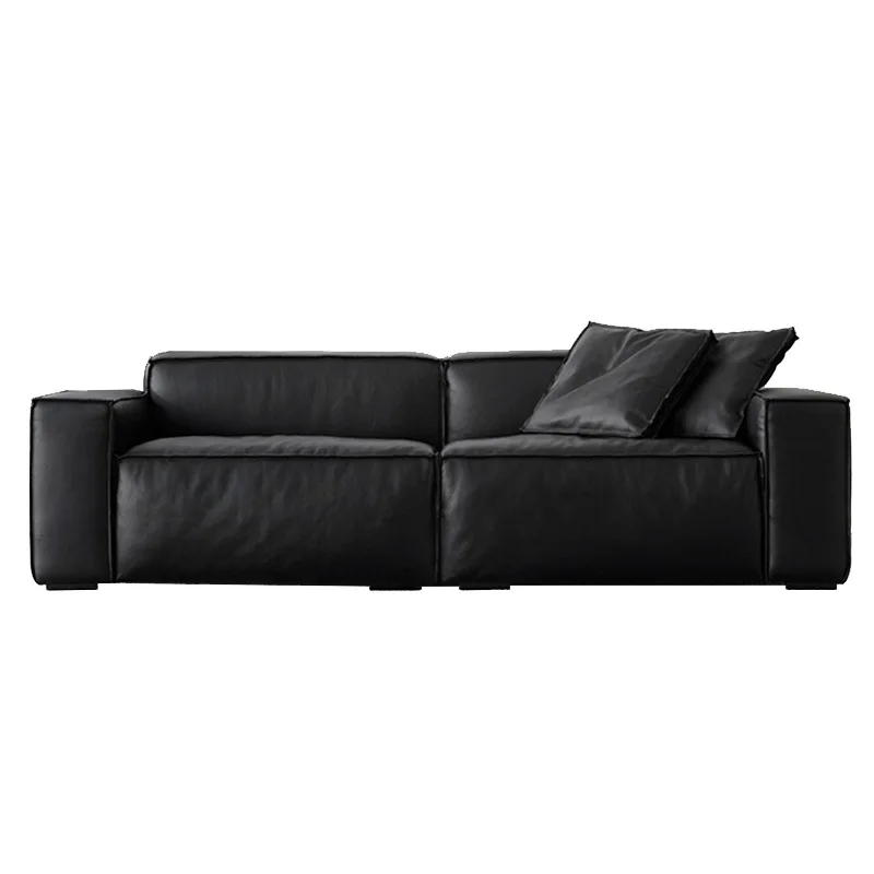 

Internet celebrity full leather tofu sofa small apartment living room Italian minimalist straight row three or four people first