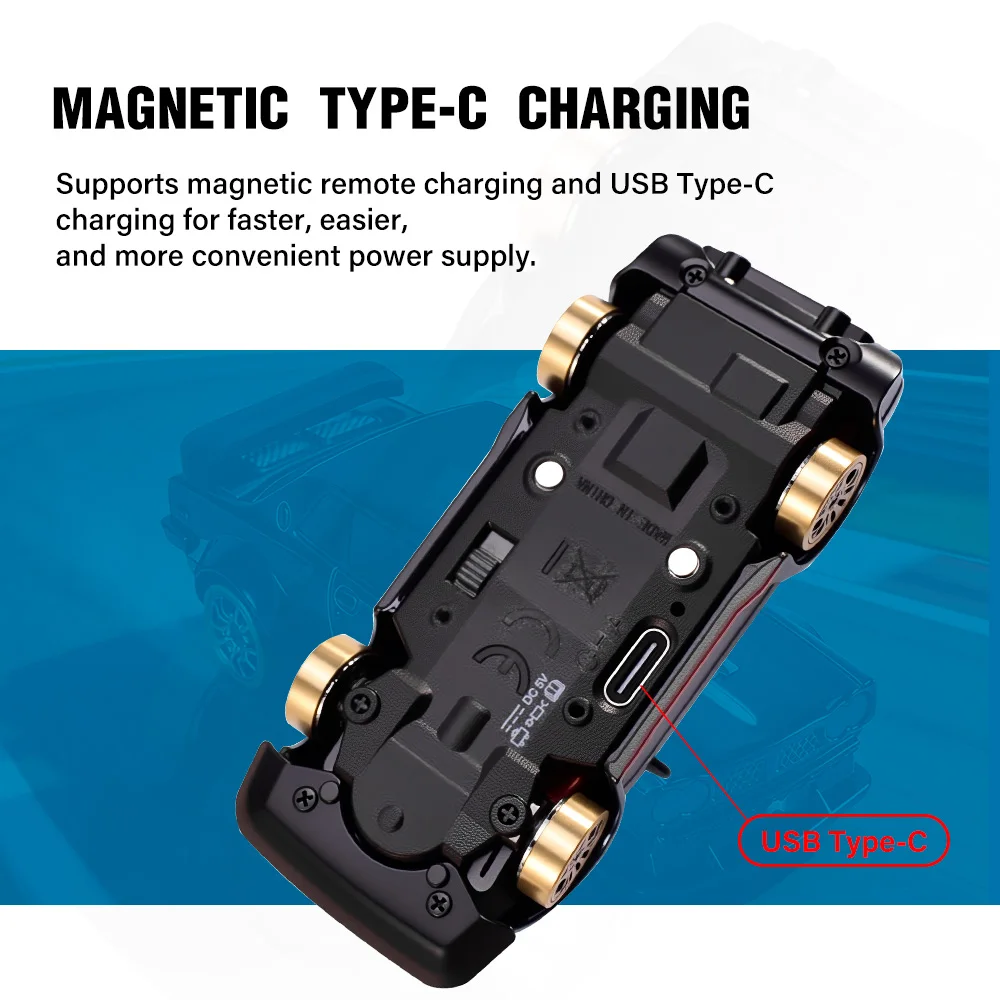 9IMOD 1/64 RC Drift Car 2.4G 4WD Full Proportional Remote Control Car with Gyro LED Lights Magnetic Charging High Low Speed