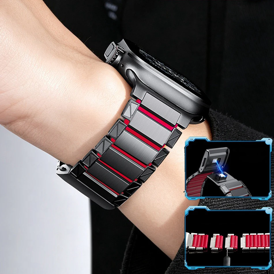 Titan-Silikon-Armband für Apple Watch Ultra 3 2 49/46/45/44/42mm Magnetisches Band für iWatch Serie 11 10 9 8 7 5 6 SE