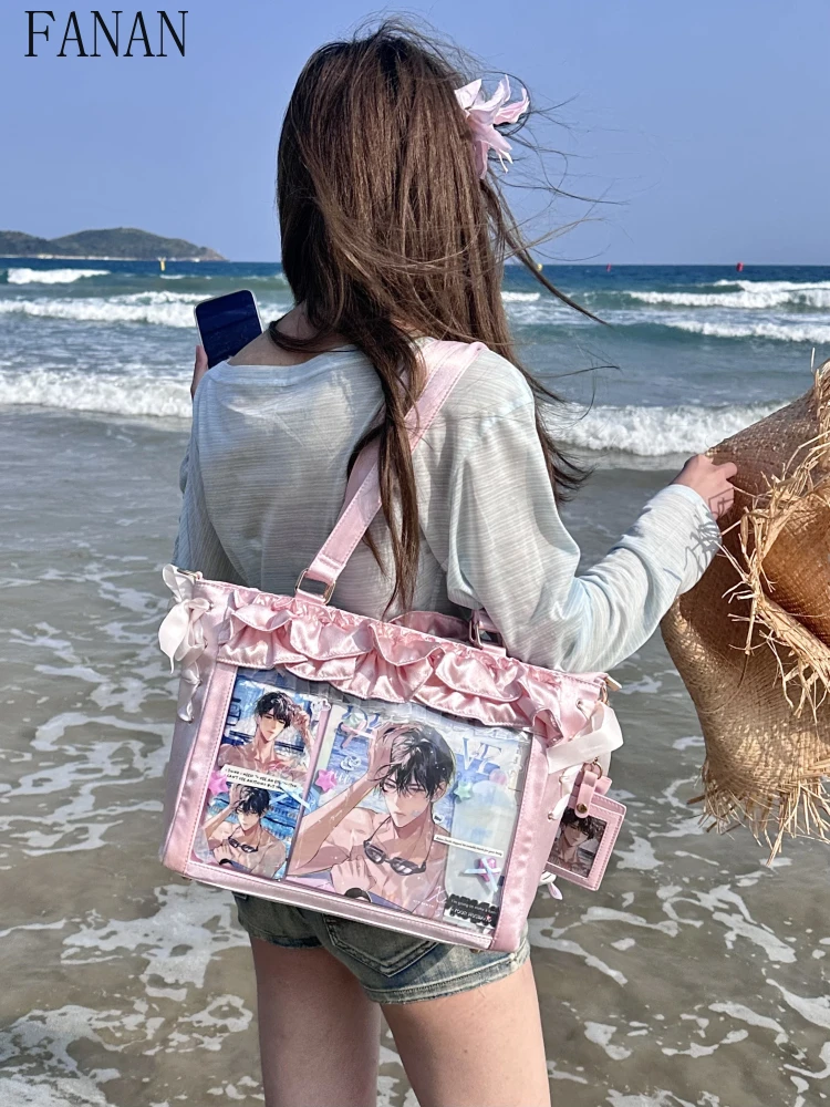 

Crossbody Bags Fashion Casual Handbag with Large Capacity Shoulder Ribbon Bow Design Lolita Style Women's Handbags