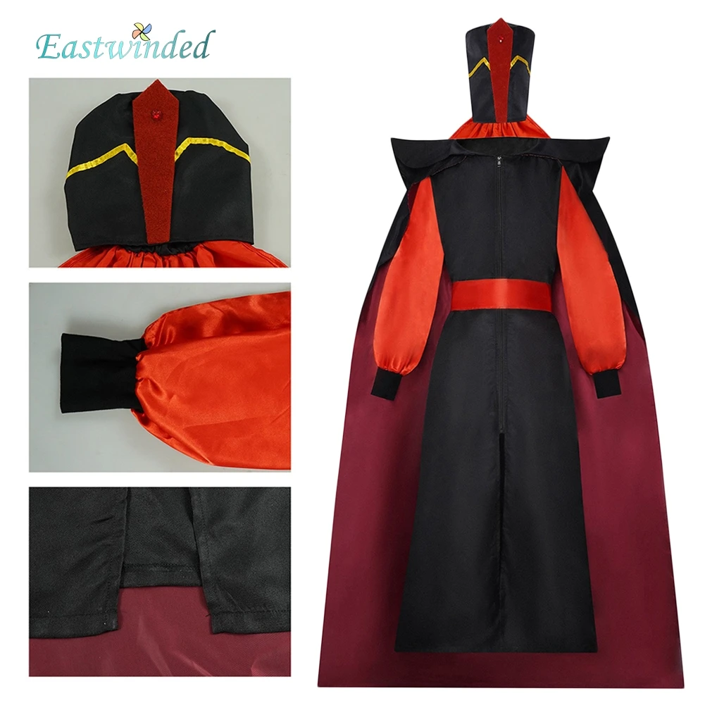 

Villain Jafar Cosplay Cartoon Sorcerer Costume Black Cloak 110-150 Clothes Uniform Hat Outfits Disguise Halloween Carnival Party