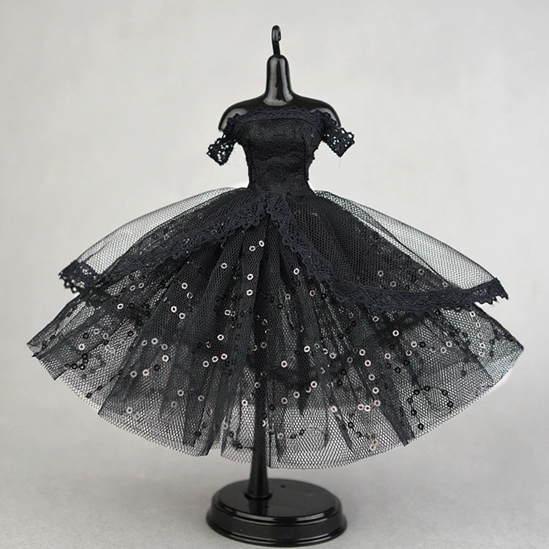 Mini robe de poupée princesse noire, robe de mariée, jupe moelleuse, Tutu en dentelle multicouche, à pois, vêtements de fête