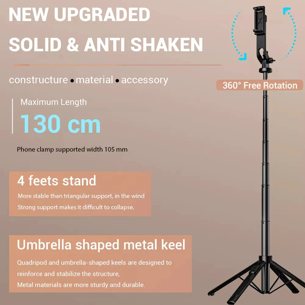 LISCN Selfie Stick Quad Tripod with Remote Control Portable Tripod for Mobile Phone with Gogro Compatible IPhone, Samsung，Xiaomi