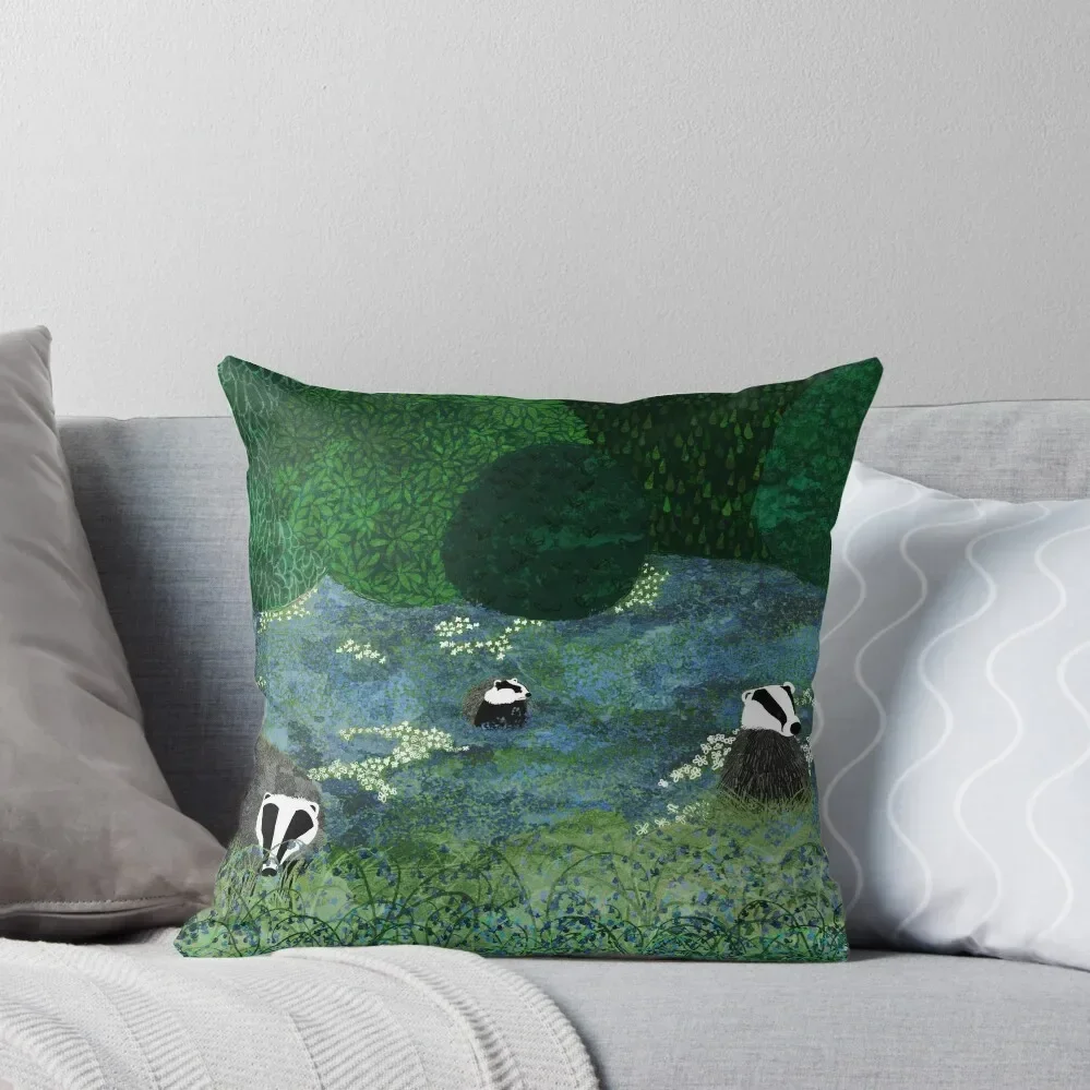 Badgers amongst the bluebells Throw Pillow pillow cover luxury Luxury Sofa Cushions pillow