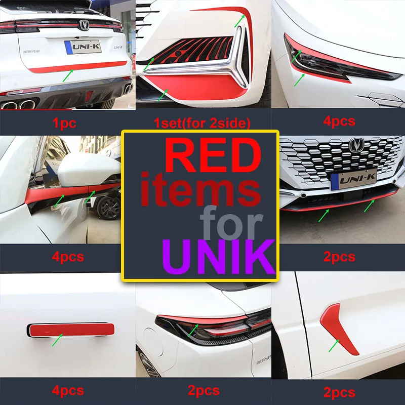 Red for Changan UNI-K 2021 2022 Sticker Exterior Decoration Medium Mesh Handle Lamp Eyebrow Body Sticker UNIK 2023