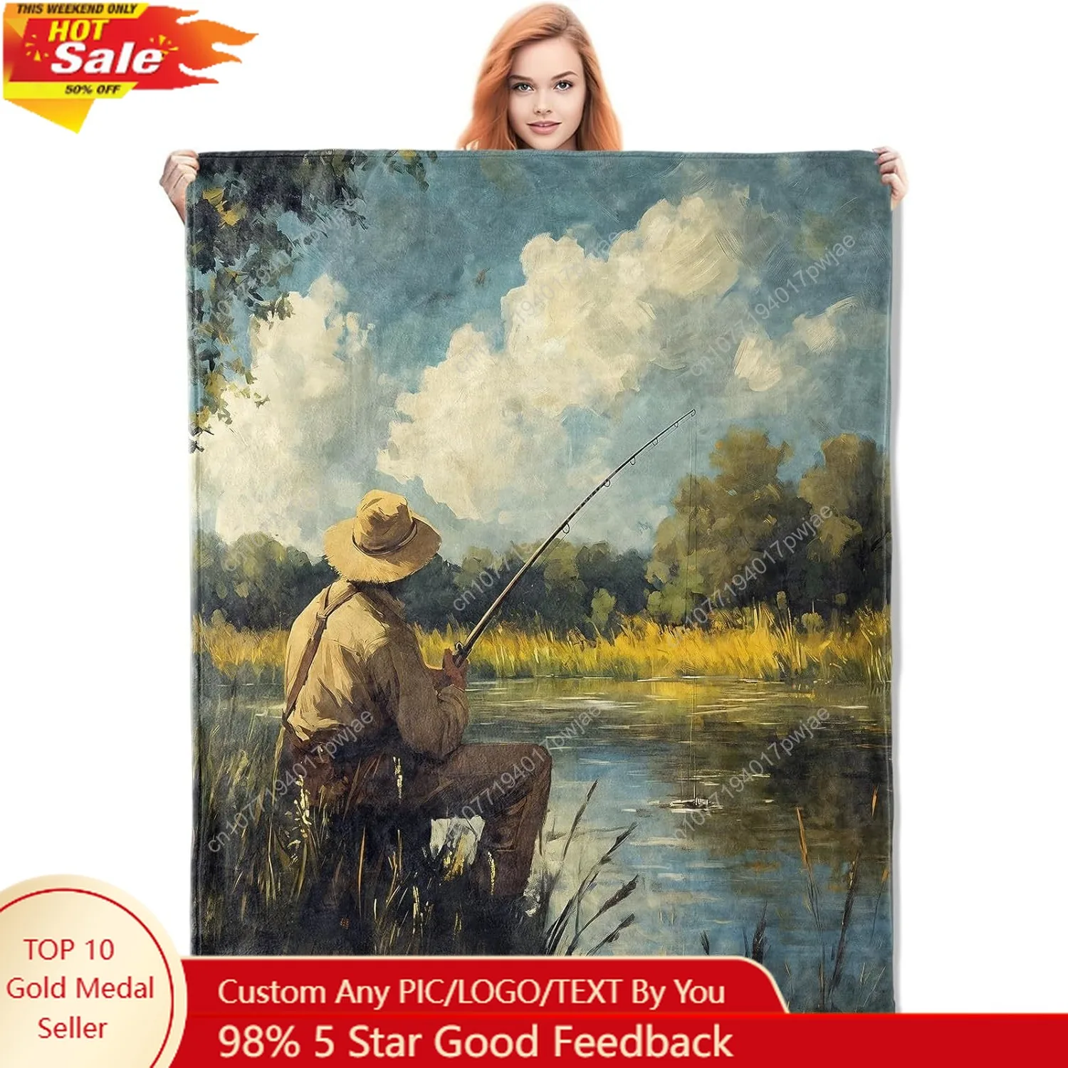 

Peaceful Fisherman Blanket Gifts for Outdoor Lovers Women Fishing Flannel Blanket Soft Warm Lightweight Throw Custom blankets