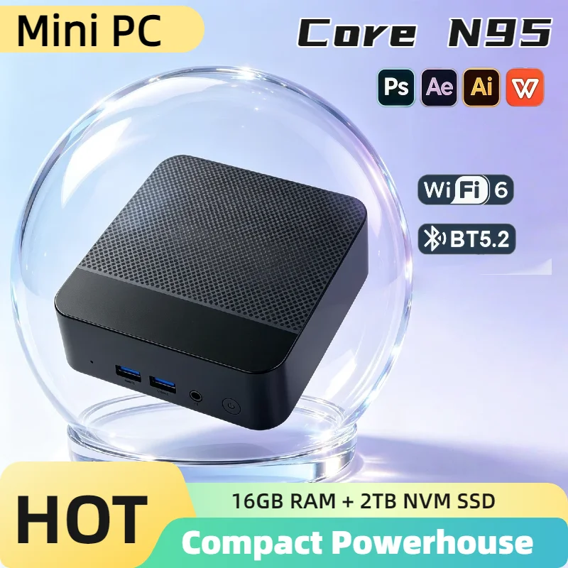 Mini Desktop Computer Intel N95 16GB DDR4 512GB NVMe SSD Triple 4K WiFi6 BT5.2 Silent Cooling Home Office Pro Max Fast