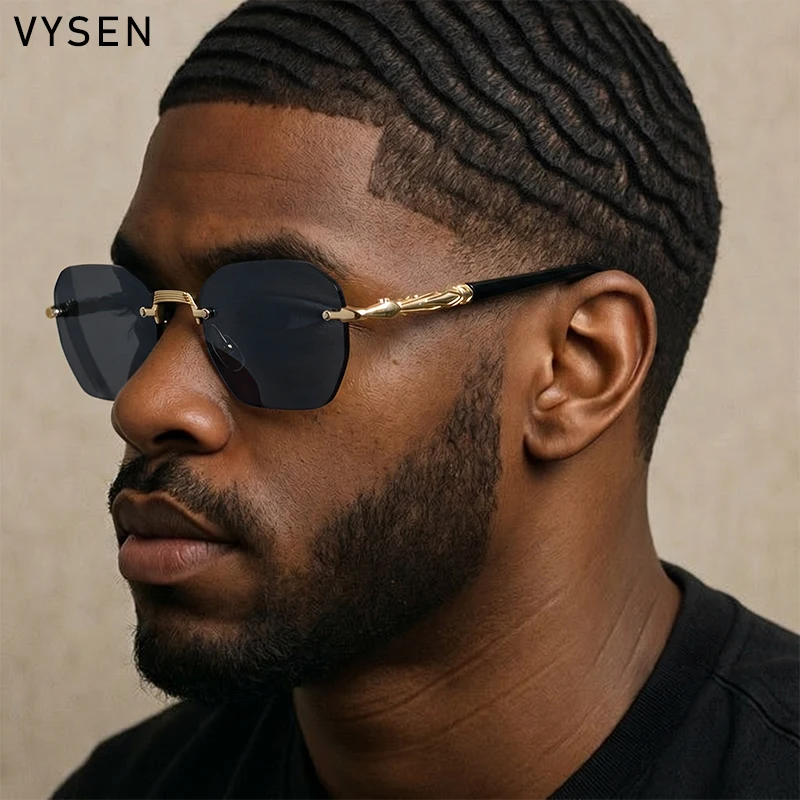 

Vintage Octagon Rimless Sunglasses Men 2026 Luxury Brand Designer Gold Metal Carved Geometric Sun Glasses Punk Eyewear Shades