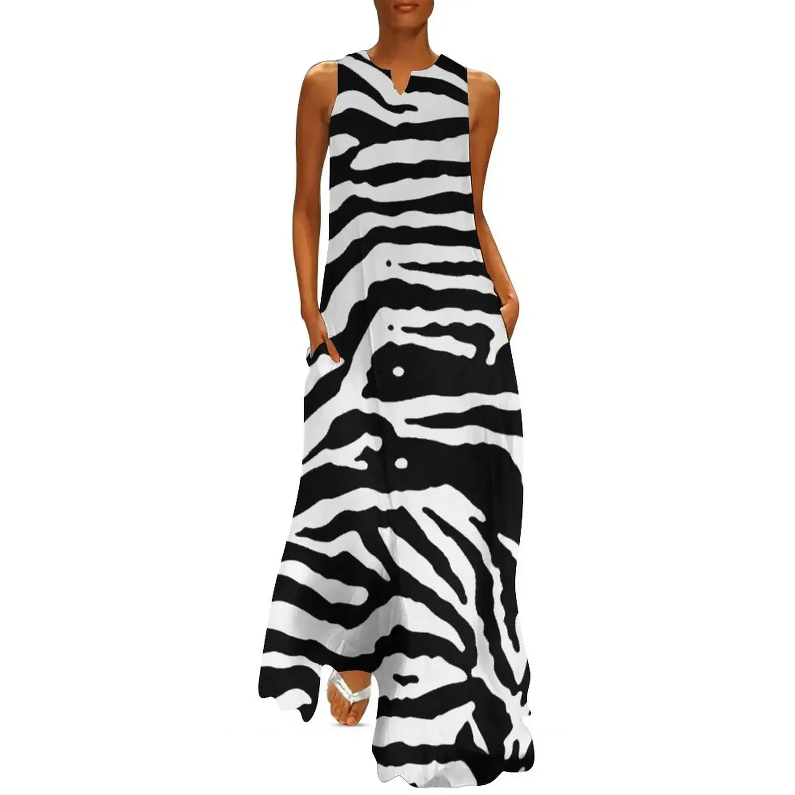 

Zebra Camouflage Black and White Artistic Pattern Long Dress elegant women's sets Dress