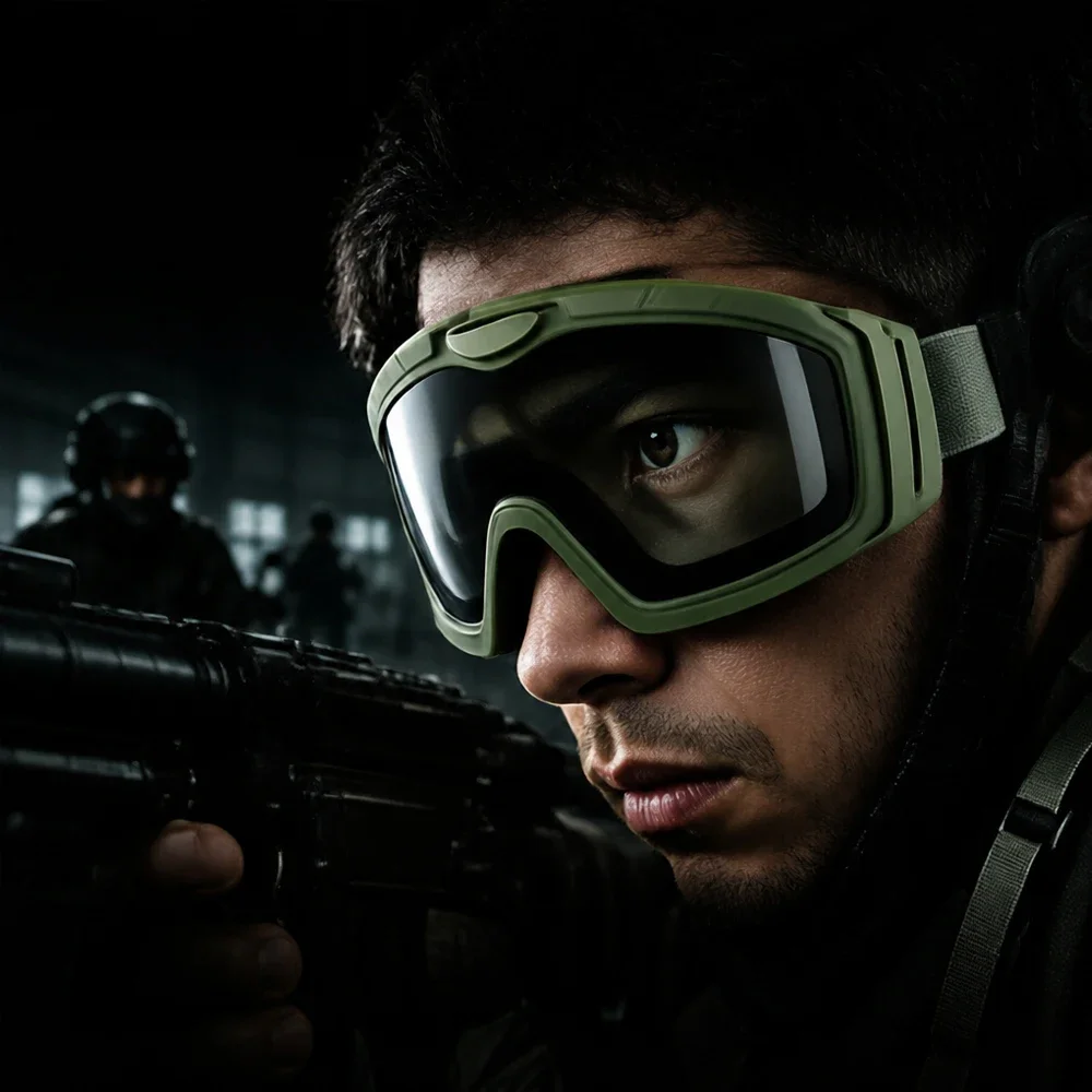 Anti Fog Tactical Goggles Double Layer UV400 Impact Resistant Explosion-Proof CS Paintball Glasses with Interchangeable Lens