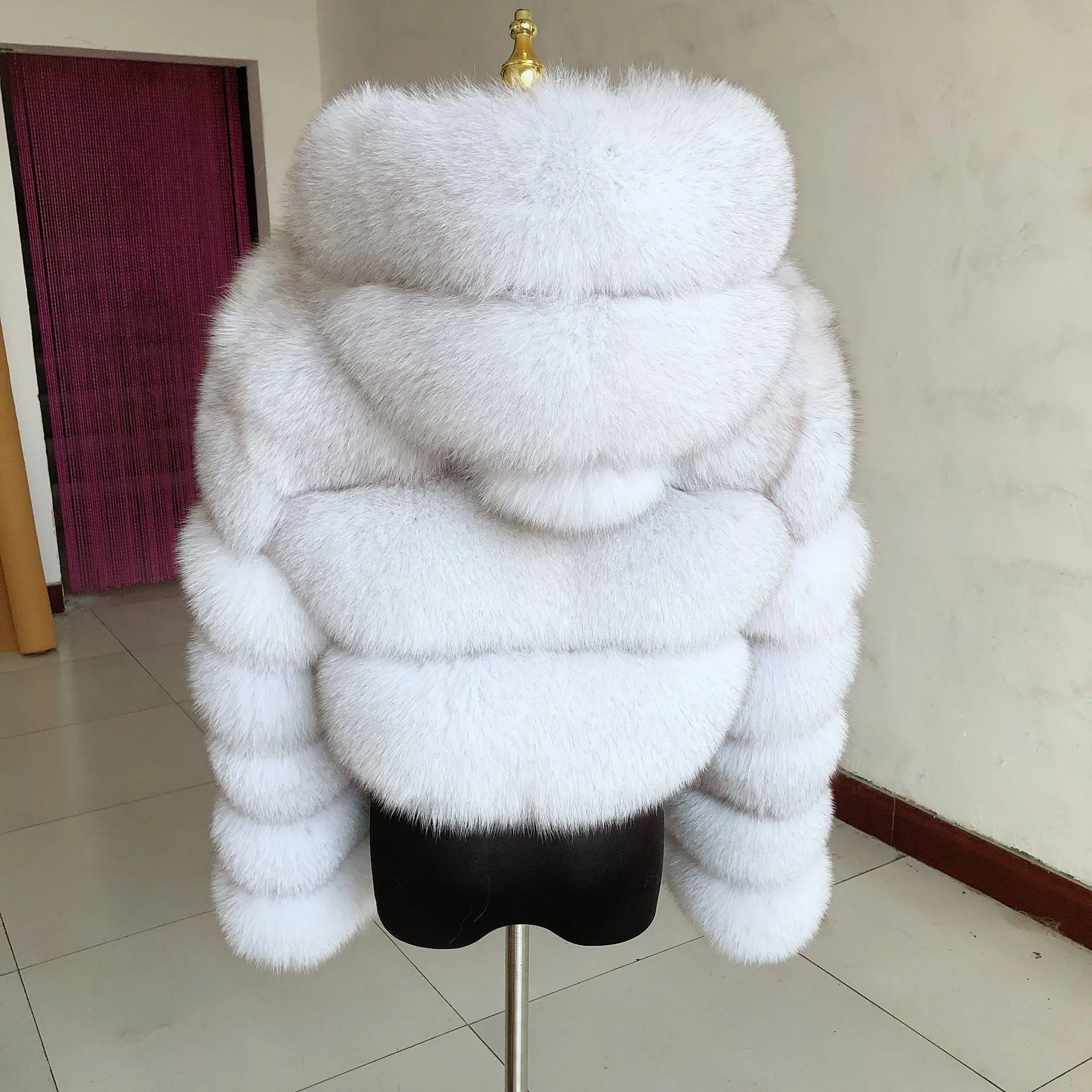 Natural Fox Fur Coat com chapéu para senhoras, Real Raccoon Fur, alta qualidade, frete grátis, inverno